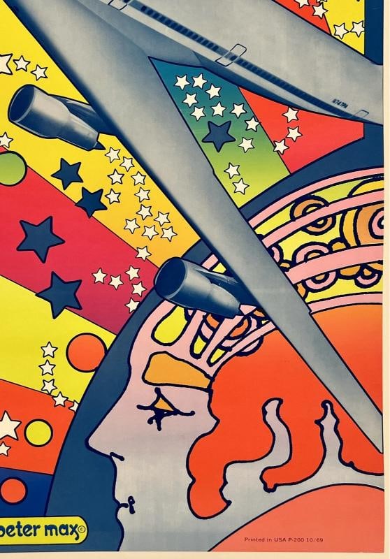 Original Vintage Poster PAN AM 747 Airline Travel Tourism PETER MAX LINEN - 5