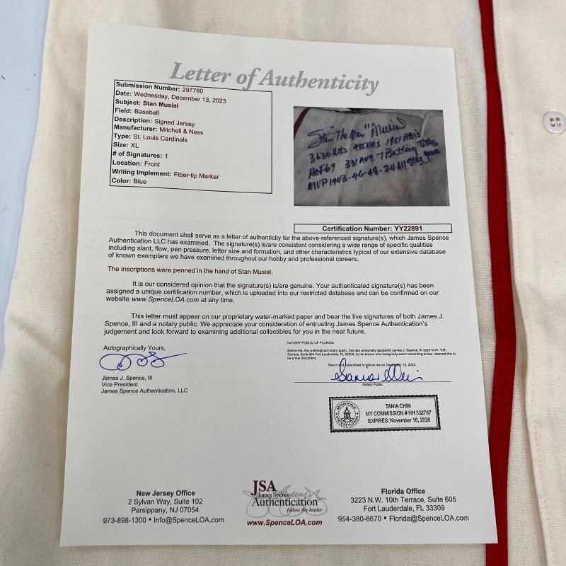 Stan Musial Signed Heavily Inscribed STATS St. Louis Cardinals Jersey JSA COA - 4