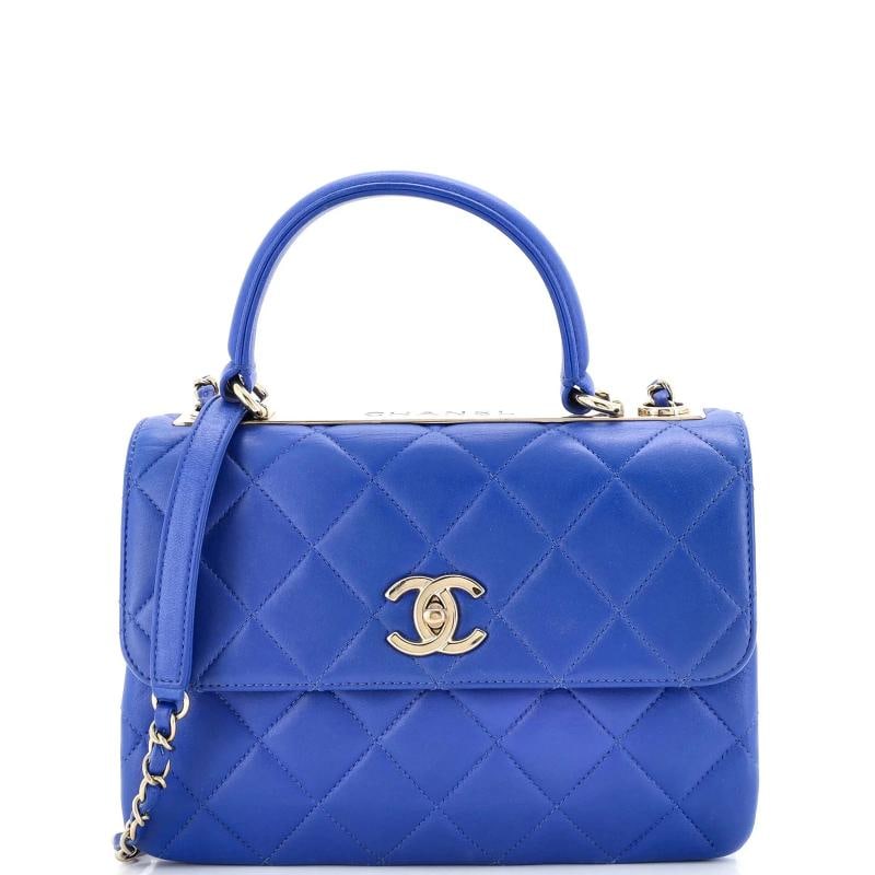 Chanel Trendy CC Top Handle Bag Quilted Lambskin Small: Condition: Pre-owned - Excellent,Brand: Chanel,Exterior Material: Leather,Style: Shoulder Bags,Exterior Color: Blue,Department: Women,Size: Small,Accessories: Authenticity Card 
