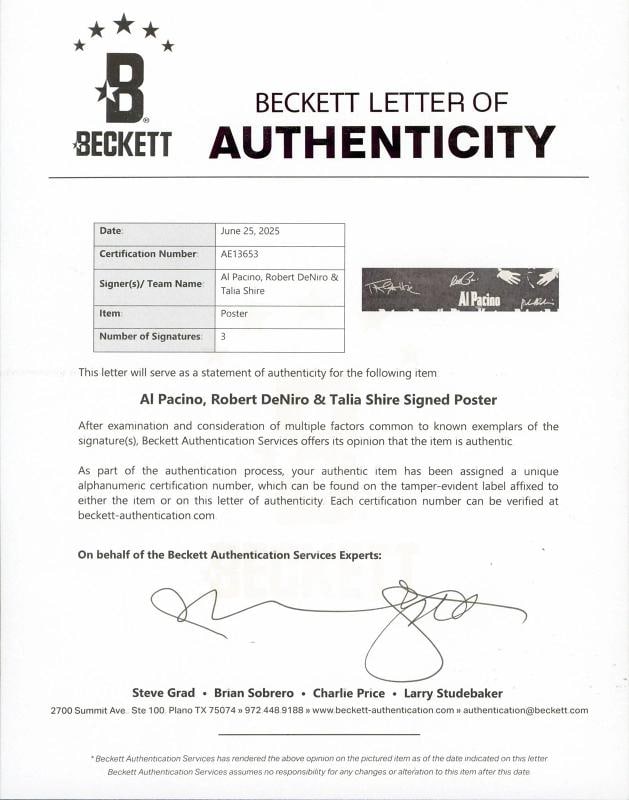 Al Pacino, Robert DeNiro & Talia Shire The Godfather Signed 27x40 Poster BAS LOA - 3