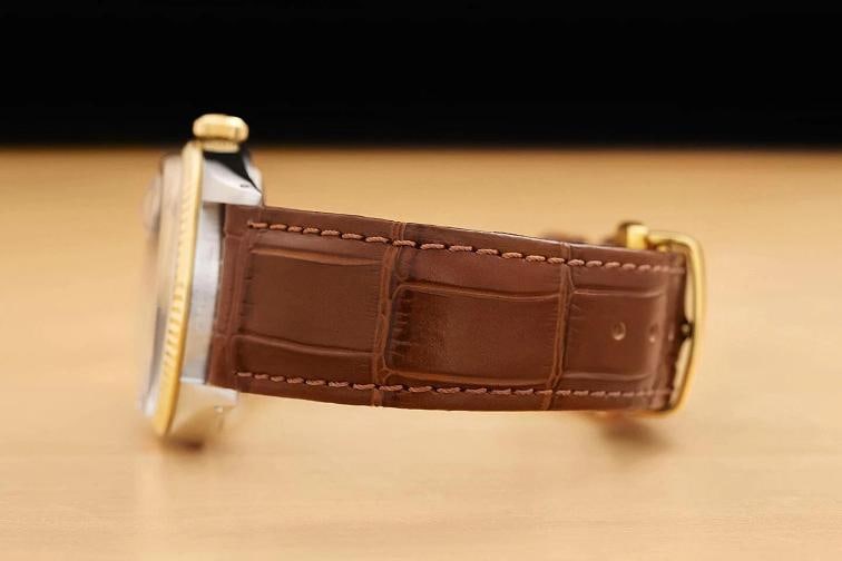 ROLEX MENS DATEJUST 16013 18K GOLD STEEL SILVER DIAMOND WATCH w/ LEATHER BAND - 5