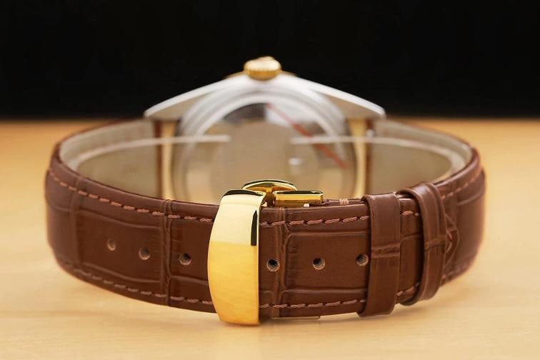 ROLEX MENS DATEJUST 16013 18K GOLD STEEL SILVER DIAMOND WATCH w/ LEATHER BAND - 6