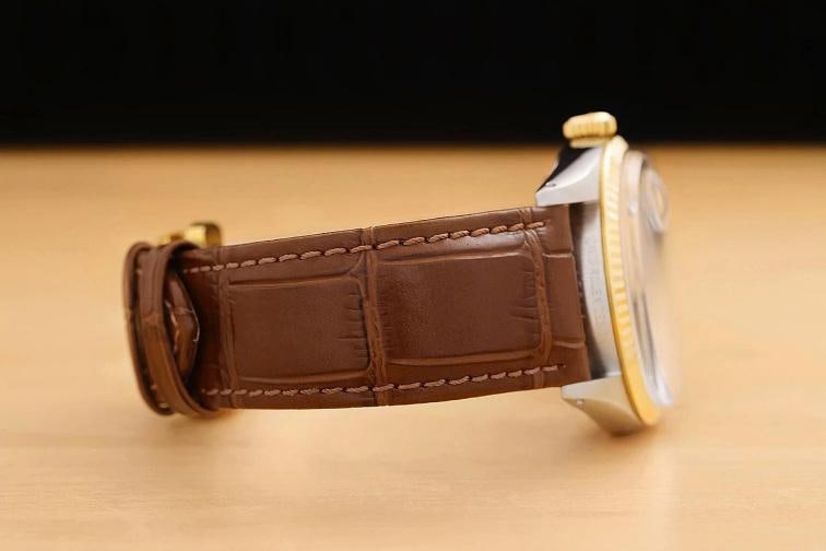 ROLEX MENS DATEJUST 16013 18K GOLD STEEL SILVER DIAMOND WATCH w/ LEATHER BAND - 8