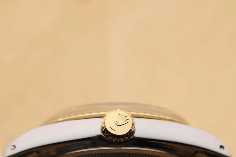 ROLEX MENS DATEJUST 16013 18K GOLD STEEL SILVER DIAMOND WATCH w/ LEATHER BAND - 9