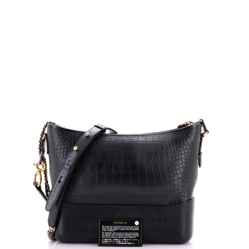 Chanel Gabrielle Hobo with Logo Handle Crocodile Embossed Calfskin Medium - 2