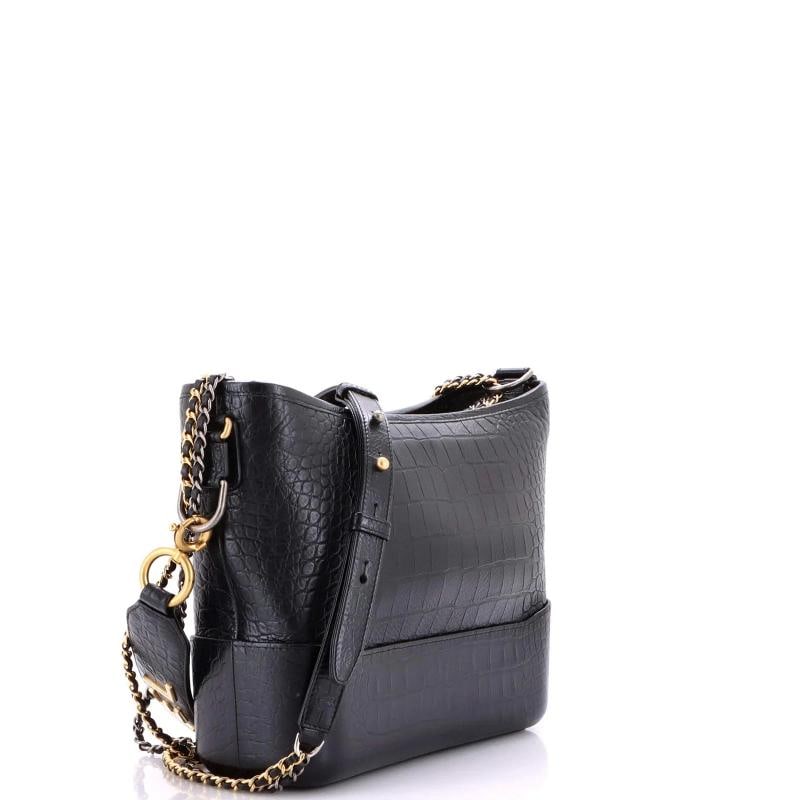 Chanel Gabrielle Hobo with Logo Handle Crocodile Embossed Calfskin Medium - 3