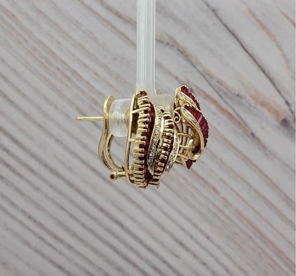 Ruby and Diamond Earrings In 18K Yellow Gold - 2