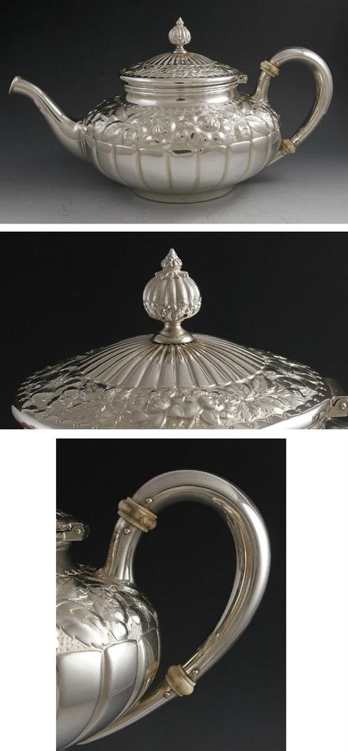 Antique 5pc Gorham Sterling Repousse Tea Set 1887 - 4