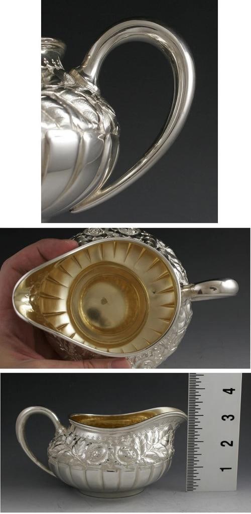 Antique 5pc Gorham Sterling Repousse Tea Set 1887 - 7