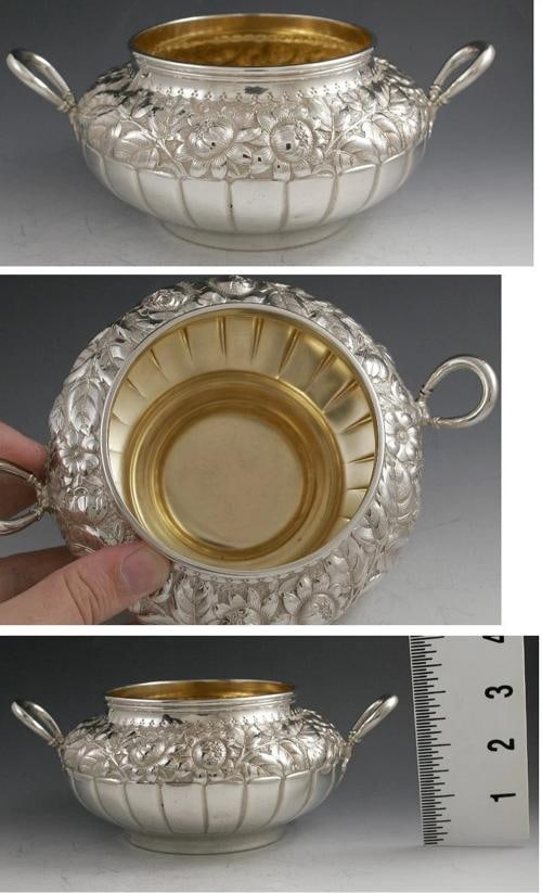 Antique 5pc Gorham Sterling Repousse Tea Set 1887 - 9