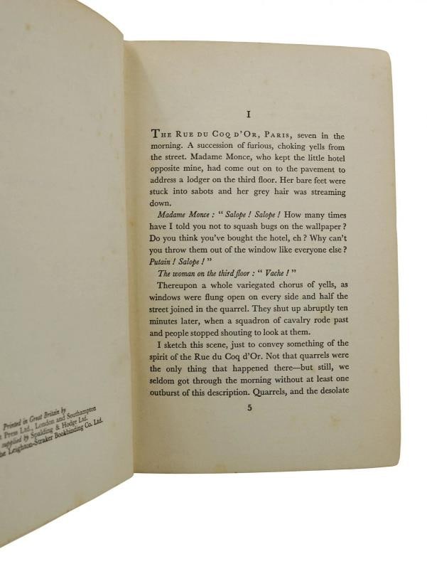 Down and Out in Paris and London ~ GEORGE ORWELL First British Edition 1st 1933 - 6