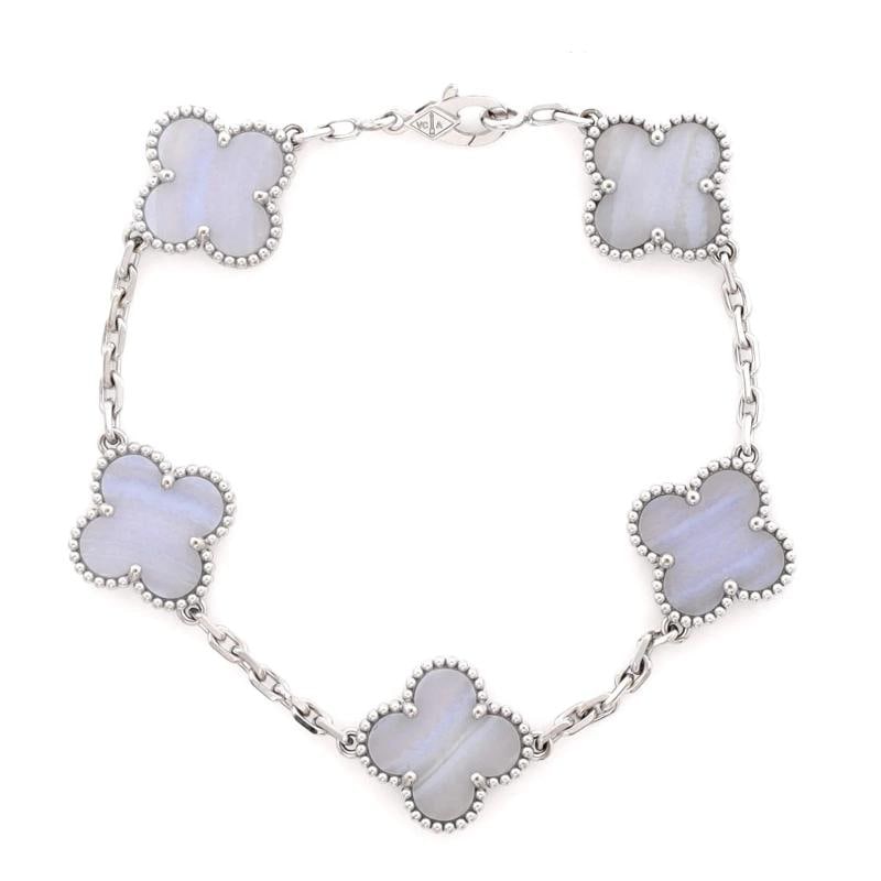 Van Cleef & Arpels Vintage Alhambra 5 Motifs Bracelet 18K White Gold: Condition: Pre-owned - Good,Brand: Van Cleef & Arpels,Main Stone: Chalcedony,Metal: 18K White Gold,Metal Purity: 18K,Style: Bracelet,Type: Bracelet,Color: White Gold,Material: 18K White Gold