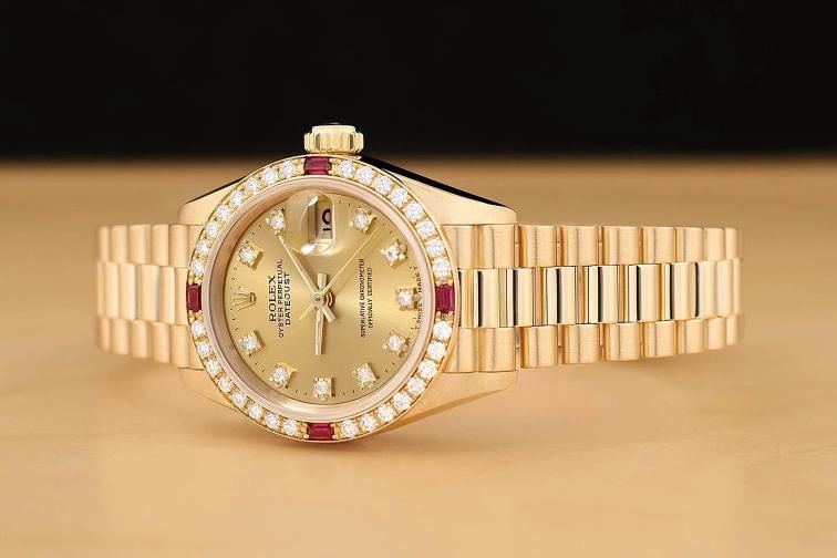 ROLEX DATEJUST 69068 18K YELLOW GOLD FACTORY RUBY DIAMOND PRESIDENT WATCH - 2