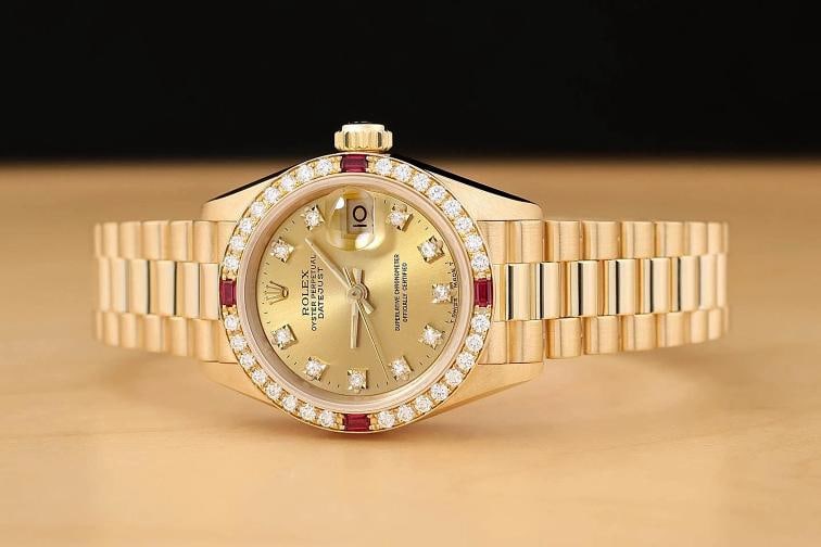 ROLEX DATEJUST 69068 18K YELLOW GOLD FACTORY RUBY DIAMOND PRESIDENT WATCH - 3