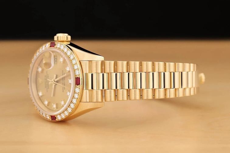 ROLEX DATEJUST 69068 18K YELLOW GOLD FACTORY RUBY DIAMOND PRESIDENT WATCH - 4