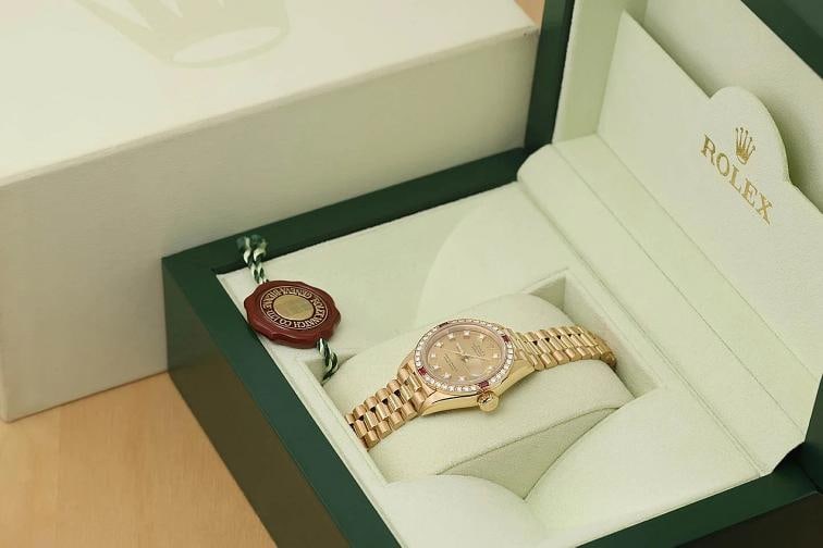 ROLEX DATEJUST 69068 18K YELLOW GOLD FACTORY RUBY DIAMOND PRESIDENT WATCH - 6