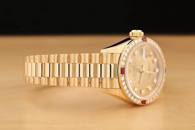 ROLEX DATEJUST 69068 18K YELLOW GOLD FACTORY RUBY DIAMOND PRESIDENT WATCH - 8