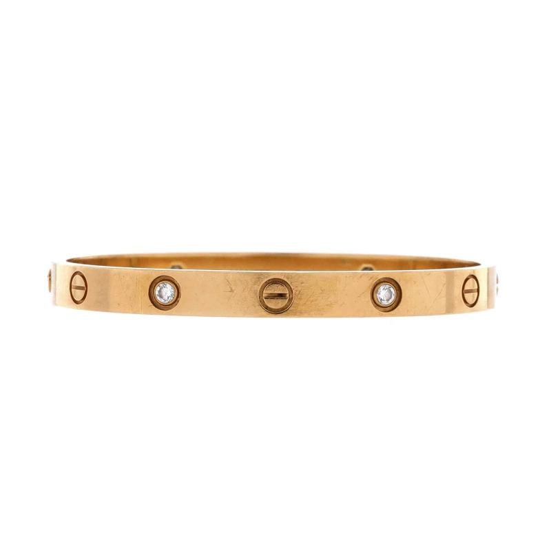 Cartier Love 4 Diamond Bracelet 18K Yellow Gold with Diamonds: Condition: Pre-owned - Good,Brand: Cartier,Main Stone: Diamond,Metal: 18K Yellow Gold,Metal Purity: 18K,Style: Bracelet,Type: Bracelet,Color: Yellow Gold,Material: 18K Rose Gold, Diamond, 18K Yellow