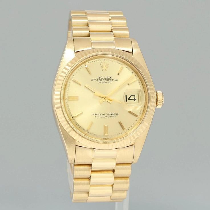 Rolex DateJust 36mm 1601 Yellow Gold President Champagne Pie Pan Stick Watch Box - 3