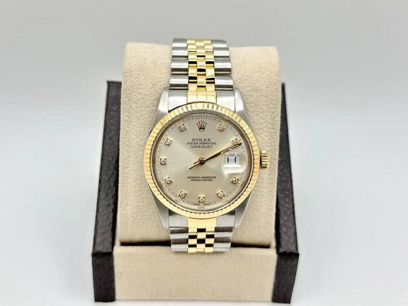 Rolex Datejust 16013 36mm Factory Silver Diamond Dial 18K Yellow Gold Steel - 2
