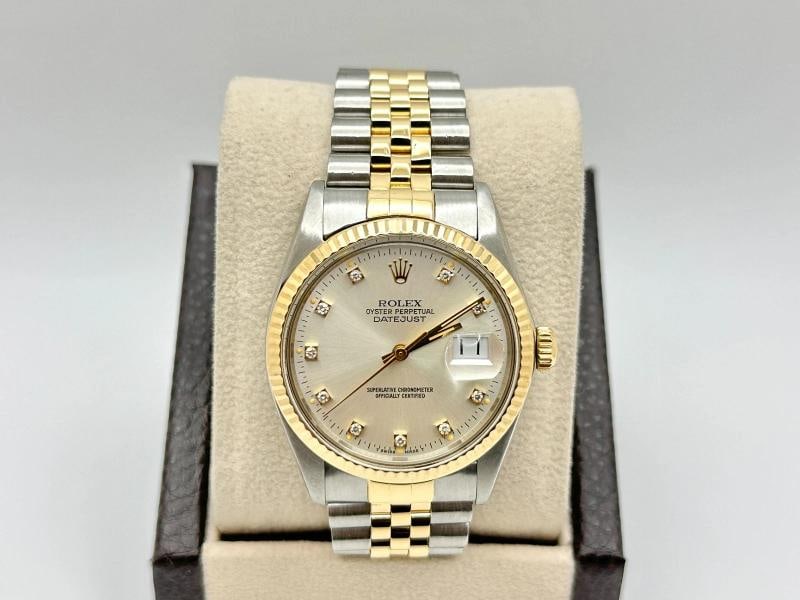 Rolex Datejust 16013 36mm Factory Silver Diamond Dial 18K Yellow Gold Steel - 3