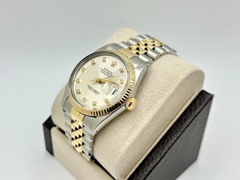 Rolex Datejust 16013 36mm Factory Silver Diamond Dial 18K Yellow Gold Steel - 5