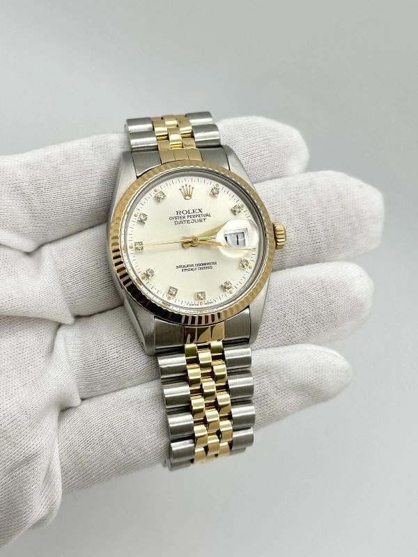 Rolex Datejust 16013 36mm Factory Silver Diamond Dial 18K Yellow Gold Steel - 8