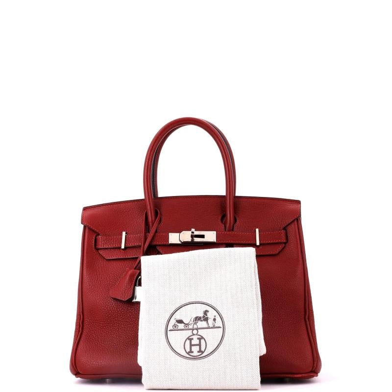 Hermes Birkin Handbag Red Clemence with Palladium Hardware 30 - 2