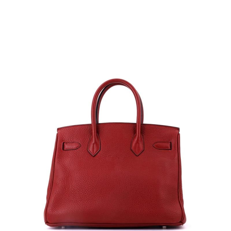 Hermes Birkin Handbag Red Clemence with Palladium Hardware 30 - 4