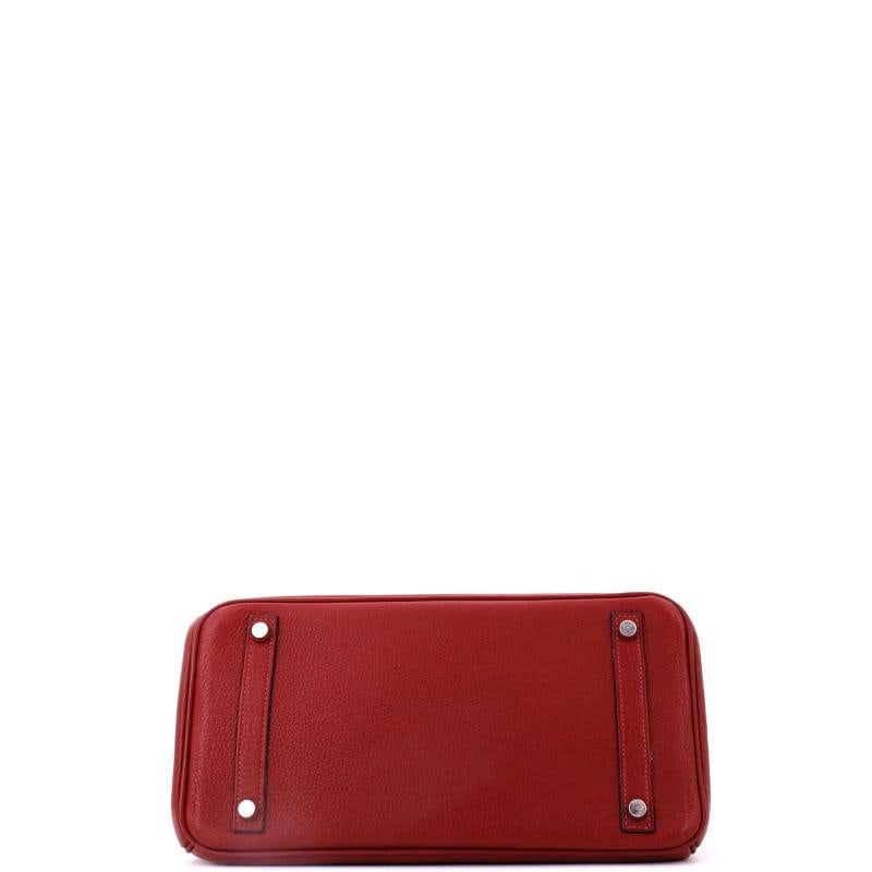 Hermes Birkin Handbag Red Clemence with Palladium Hardware 30 - 5