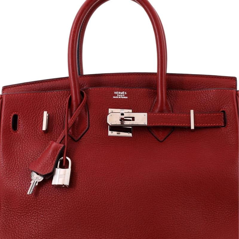 Hermes Birkin Handbag Red Clemence with Palladium Hardware 30 - 6