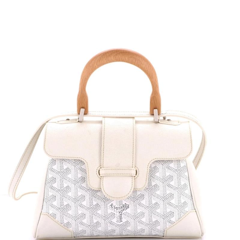Goyard Saigon Top Handle Bag Coated Canvas with Leather Mini: Accessories: With Strap Measurements: Handle Drop 3", Height 6", Width 8", Depth 3", Strap Drop 13-22". Condition: Pre-owned - Good,Brand: Goyard,Exterior Material: Leather,Style: Shoulder Bags,Exteri