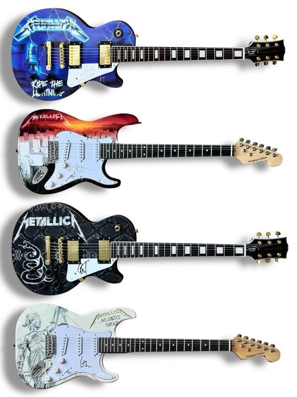 Metallica Signed Guitar SET OF 4 JSA James Hetfield Kirk Hammett Ulrich Trujillo: Industry: Music,Signed: Yes,Autograph Authentication: James Spence (JSA),Object Type: Guitar & Guitar Pick,Original/Reproduction: Original,Country of Origin: United States You are looking at a one-of-