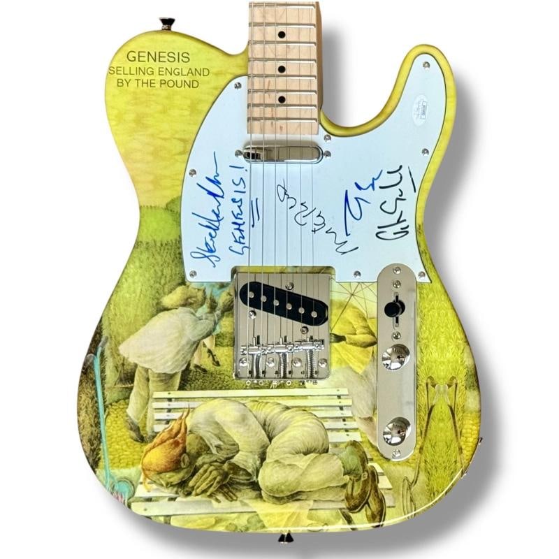 Genesis Signed Guitar Custom JSA COA Peter Gabriel Steve Hackett Rutherford Bank: Industry: Music,Signed: Yes,Autograph Authentication: James Spence (JSA),Object Type: Guitar & Guitar Pick,Original/Reproduction: Original,Country of Origin: United States Signer: Peter Gabriel (Lead