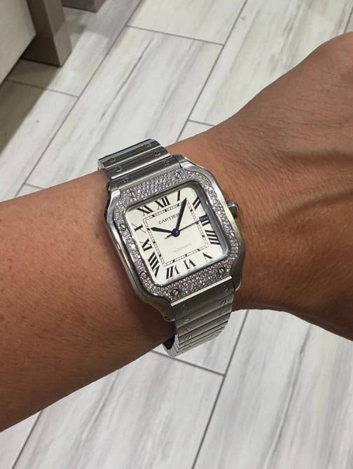 CARTIER MEDIUM SANTOS STAINLESS FACTORY DIAMOND BEZEL (2022) Ref. W4SA0005 - 8