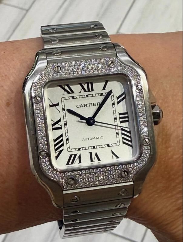 CARTIER MEDIUM SANTOS STAINLESS FACTORY DIAMOND BEZEL (2022) Ref. W4SA0005 - 9