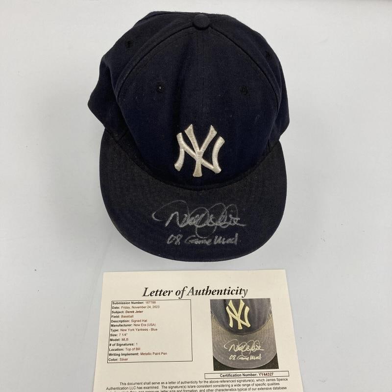 Derek Jeter Signed 2008 Game Used New York Yankees Baseball Hat JSA & Steiner: Sport: Baseball,Player: Derek Jeter,Memorabilia Type: Hat/Cap,Team: New York Yankees,Features: Used in Game,Country of Origin: United States