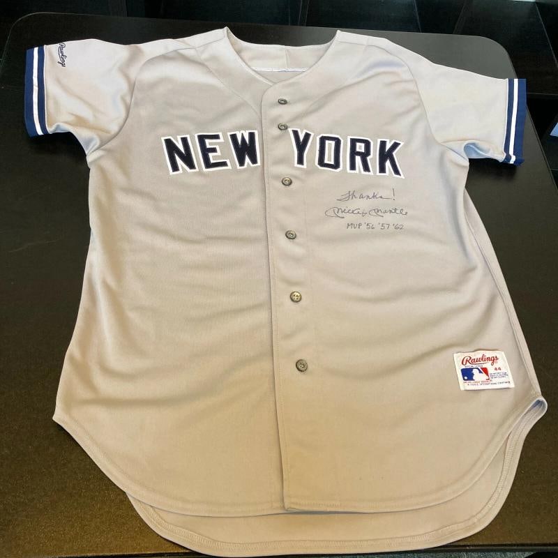 Mickey Mantle 1956, 1957, 1962 MVP Signed New York Yankees Jersey Beckett COA - 2