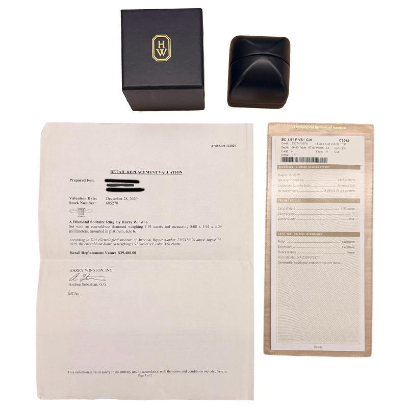 Harry Winston 1.91 ct Emerald Diamond Solitaire Engagement Ring - 5