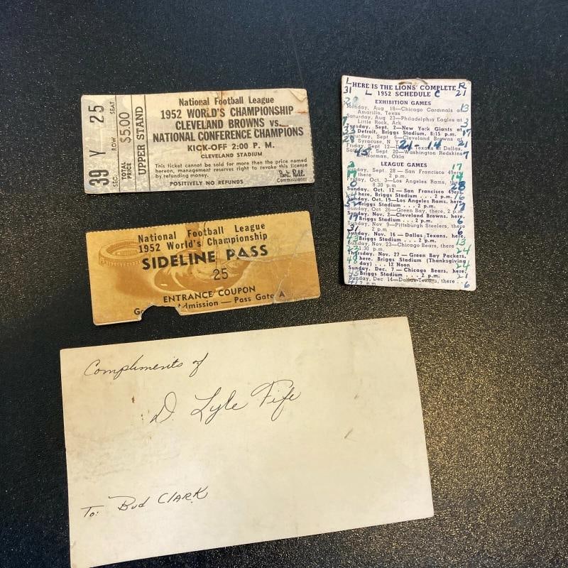 1952 Detroit Lions NFL Champs Team Signed Football W/ Tickets & Program JSA COA - 11