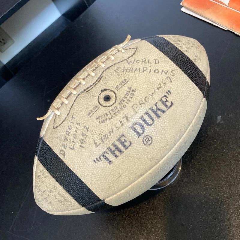 1952 Detroit Lions NFL Champs Team Signed Football W/ Tickets & Program JSA COA - 3