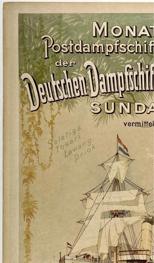 Original Vintage Poster DEUTSCHEN DAMPFSCHIFFS Singapore Steamship Cruise LINEN - 2