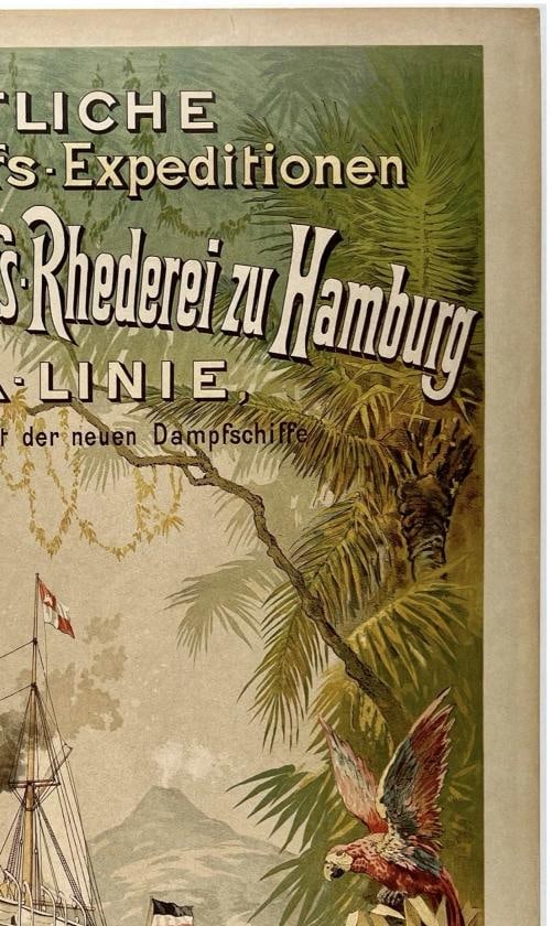 Original Vintage Poster DEUTSCHEN DAMPFSCHIFFS Singapore Steamship Cruise LINEN - 3
