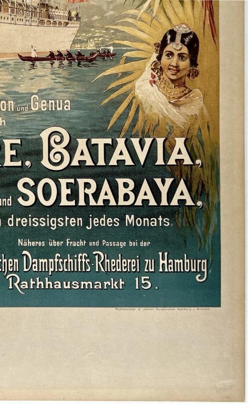 Original Vintage Poster DEUTSCHEN DAMPFSCHIFFS Singapore Steamship Cruise LINEN - 5