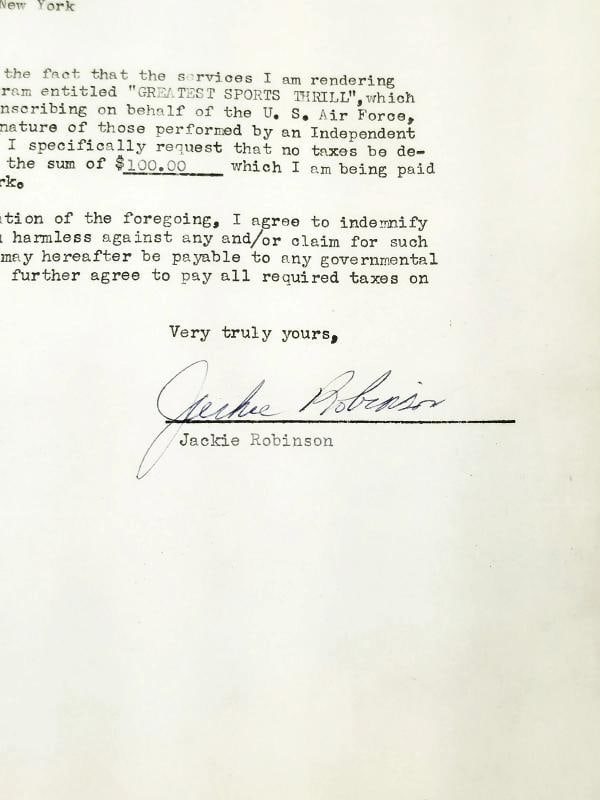 Jackie Robinson Auto 1956 Greatest Sports Thrill Contract Dodgers Sig 9 Beckett - 3