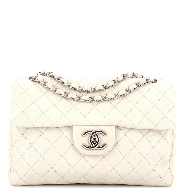 Chanel Vintage Square Classic Single Flap Bag Quilted Caviar Jumbo: Condition: Pre-owned - Good,Brand: Chanel,Exterior Material: Leather,Style: Shoulder Bags,Exterior Color: Neutral,Department: Women,Size: Jumbo,Accessories: Authenticity Card
