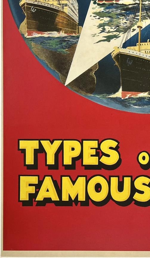 Original Vintage Poster WHITE STAR LINE WORLD FAMOUS LINERS Cruise Travel LINEN - 4