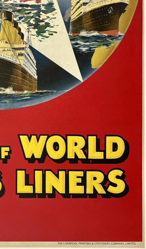 Original Vintage Poster WHITE STAR LINE WORLD FAMOUS LINERS Cruise Travel LINEN - 5