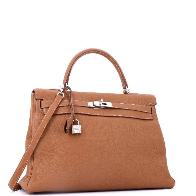 Hermes Kelly Handbag Brown Togo with Palladium Hardware 35 - 2