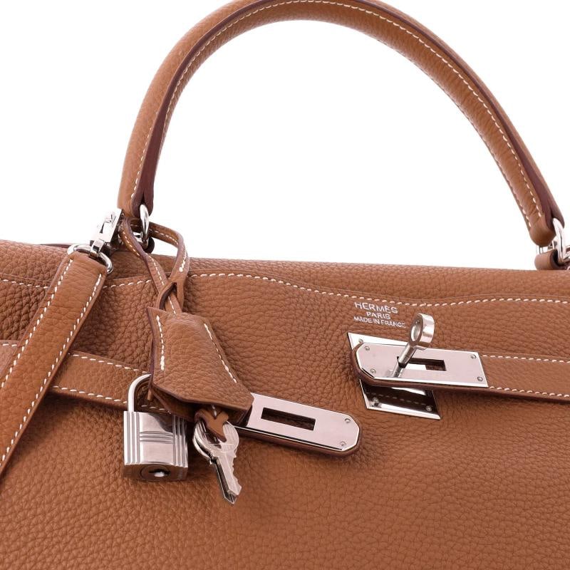 Hermes Kelly Handbag Brown Togo with Palladium Hardware 35 - 6